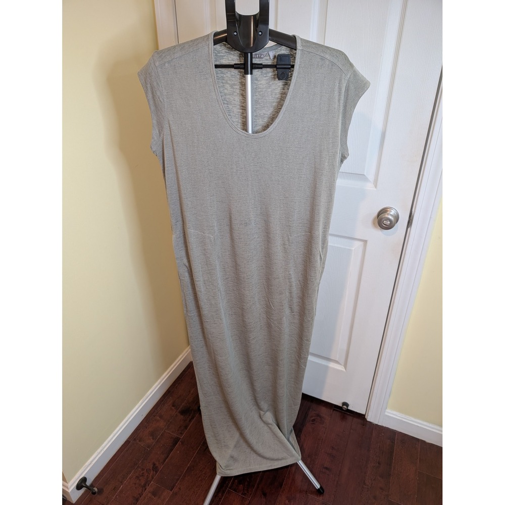 Athleta Martinique Maxi Dress Sage Pockets Cap‎ Sleeve Scoop Neck Modal - Size S